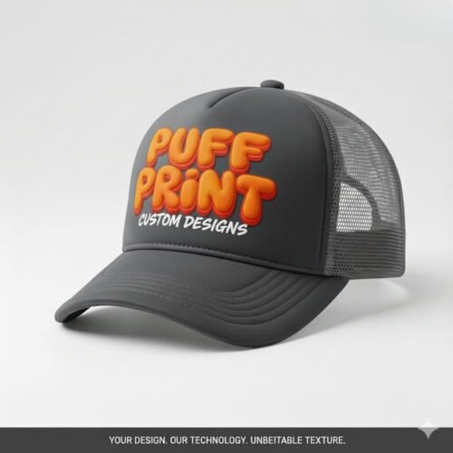 puff print trucker hat